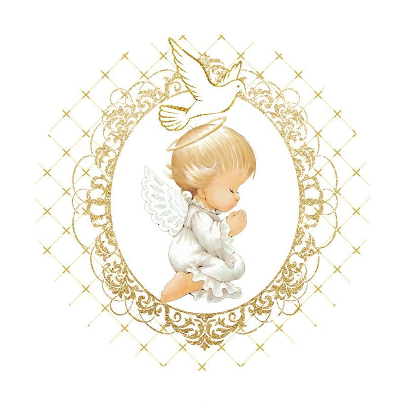 Aperturee - Baby And White Dove Round Baby Shower Backdrop
