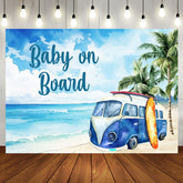 Aperturee - Baby on Board Seaside Coconut Tree Baby Shower Backdrop