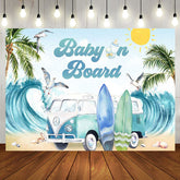 Aperturee - Baby On Board Surf Summer Gender Reveal Backdrop