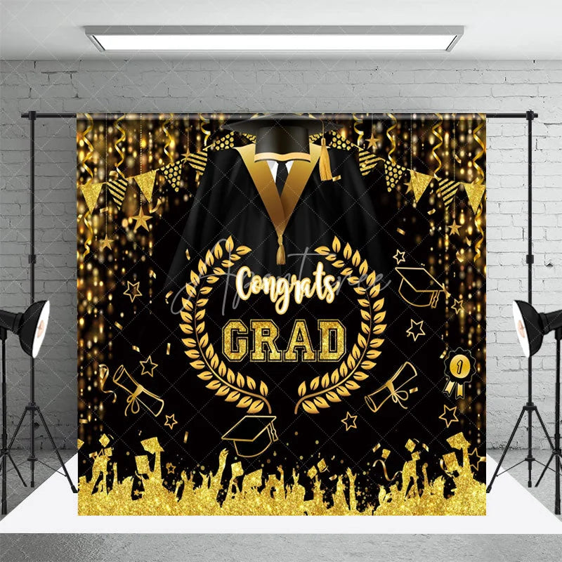 Aperturee - Bachelor Gown Gold Black Flag Graduation Backdrop