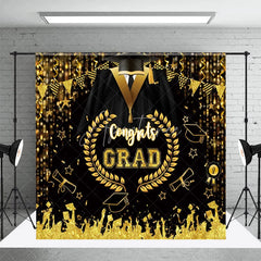 Aperturee - Bachelor Gown Gold Black Flag Graduation Backdrop