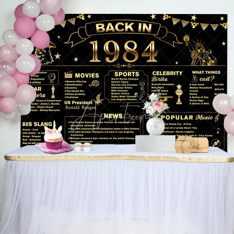 Aperturee - Back In 1984 Black Gold Star 40th Birthday Backdrop