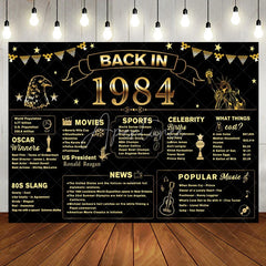 Aperturee - Back In 1984 Black Gold Star 40th Birthday Backdrop
