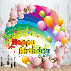 Aperturee - Ballon Rainbow Round Happy Birthday Backdrop