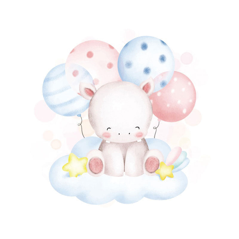 Aperturee - Ballons And Hippo Round Baby Shower Backdrop