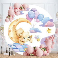 Aperturee - Ballons And Moon Bear Round Baby Shower Backdrop
