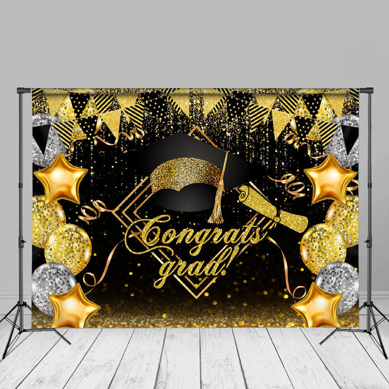Aperturee - Balloon Flag Ribbon Congrats Grad Backdrop For Photo