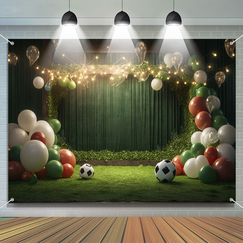 Aperturee - Balloon Football Green Birthday Cake Smash Backdrop