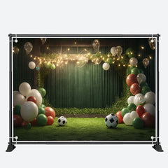 Aperturee - Balloon Football Green Birthday Cake Smash Backdrop