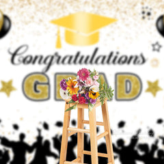Aperturee - Balloon Gold Glitter White Graduation Backdrop For Photo