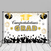 Aperturee - Balloon Gold Glitter White Graduation Backdrop For Photo