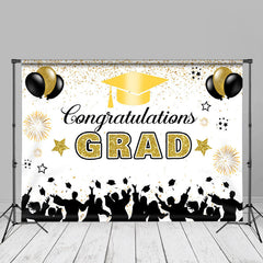 Aperturee - Balloon Gold Glitter White Graduation Backdrop For Photo
