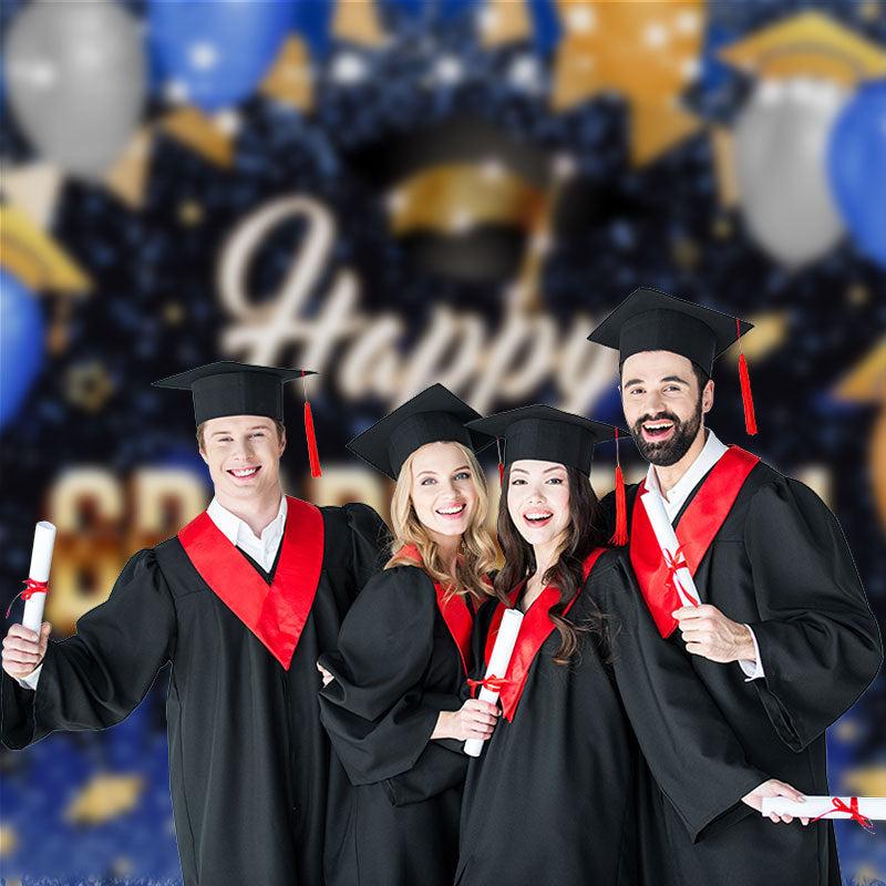 Aperturee - Balloon Hat Glitter Blue Graduation Photo Backdrop