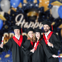Aperturee - Balloon Hat Glitter Blue Graduation Photo Backdrop