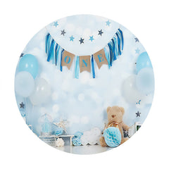 Aperturee - Balloons And Cloud Round Blue 1st Birthday Backdrop