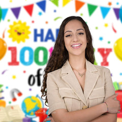 Aperturee - Balloons Books White Happy 100th Day Of School Backdrop