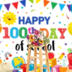 Aperturee - Balloons Books White Happy 100th Day Of School Backdrop