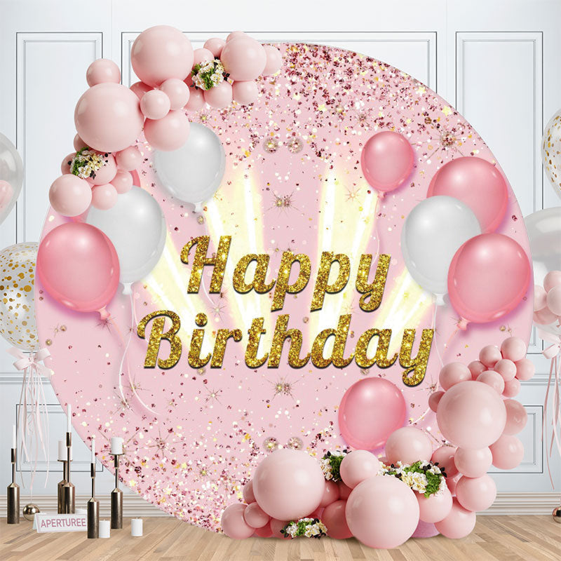 Aperturee - Balloons Glitter Happy Birthday Round Backdrop