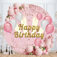 Aperturee - Balloons Glitter Happy Birthday Round Backdrop