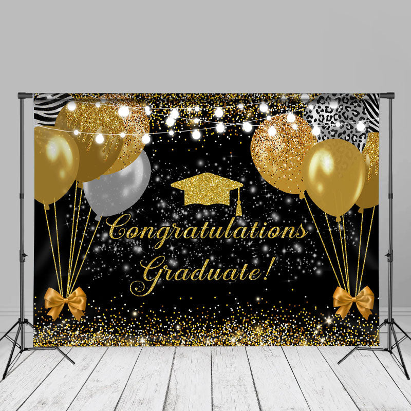 Aperturee - Balloons Gold Glitter Black Grad Backdrop For Photo
