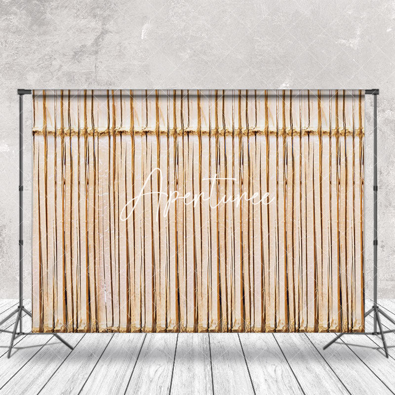 Aperturee - Bamboo Fence Palm Leaf Wall Vintage Wood Backdrop