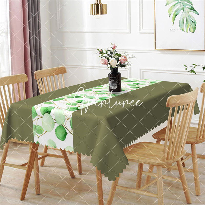 Aperturee - Bamboo Green Leaves Branch Spring Dining Tablecloth