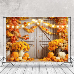 Aperturee - Barn Door Pumpkin Maple Leaf Photography Backdrop