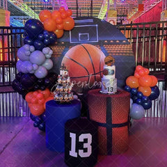 Aperturee - Basketball Field Sports Round Happy Birthday Backdrop