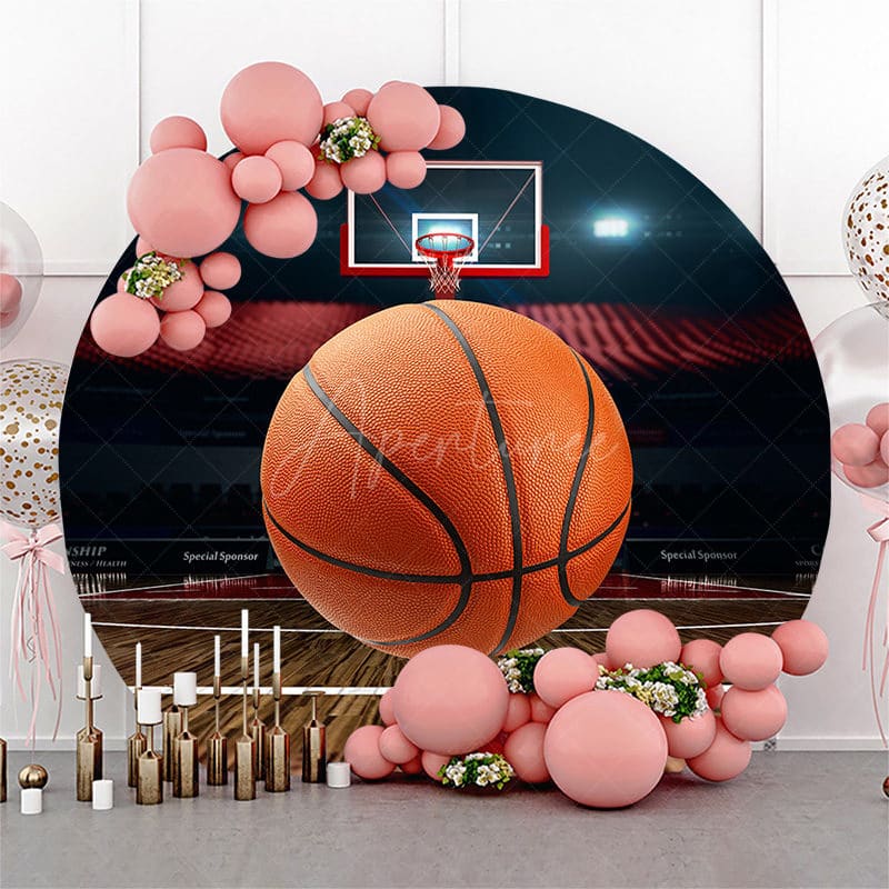 Aperturee - Basketball Field Sports Round Happy Birthday Backdrop