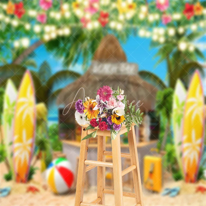 Aperturee - Beach Bar Ball Surfboard Coconut Tree Summer Backdrop