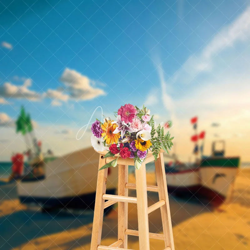 Aperturee - Beach Sailing Boat Outdoor Landscape Photo Backdrop