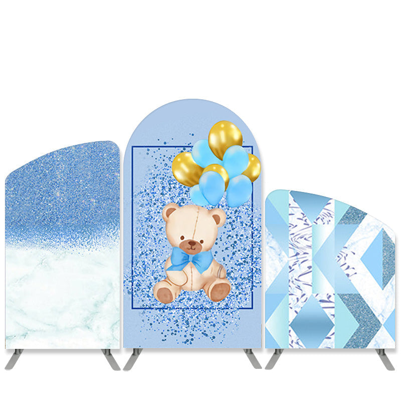 Aperturee Bear Blue Glitter Balloon Baby Shower Arch Backdrop Kit