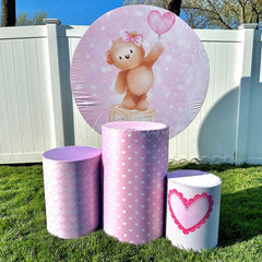 Aperturee - Bear Pink Bokeh Baby Shower Round Backdrop Kit for Girl