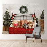 Aperturee - Bear Room Red Sofa Deco Tree Brick Xmas Backdrop