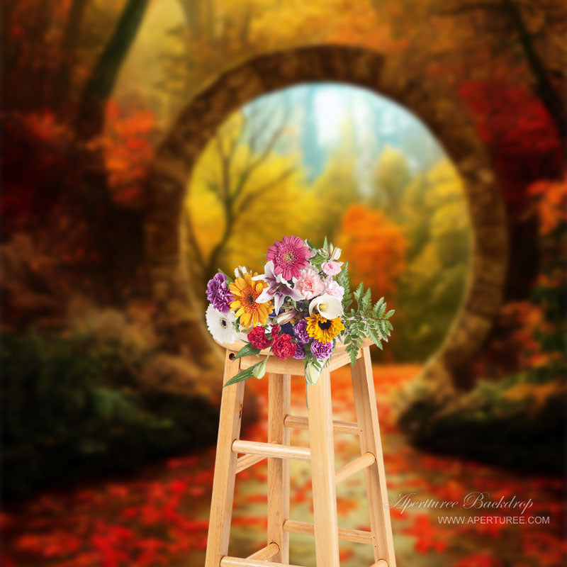 Aperturee - Beautiful Autumn Scenery Maple Leaf Portal Backdrop