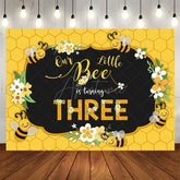 Aperturee - Bee Three Summer Yellow Happy 3Rd Birthday Backdrop