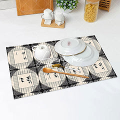 Aperturee - Beige Circle Black Line Abstract Set Of 4 Placemats