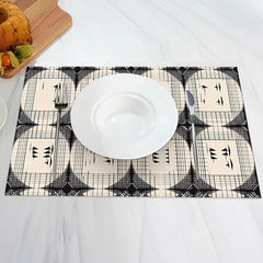 Aperturee - Beige Circle Black Line Abstract Set Of 4 Placemats