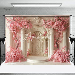 Aperturee - Beige Luxury Wall Trunk Pink Floral Wedding Backdrop