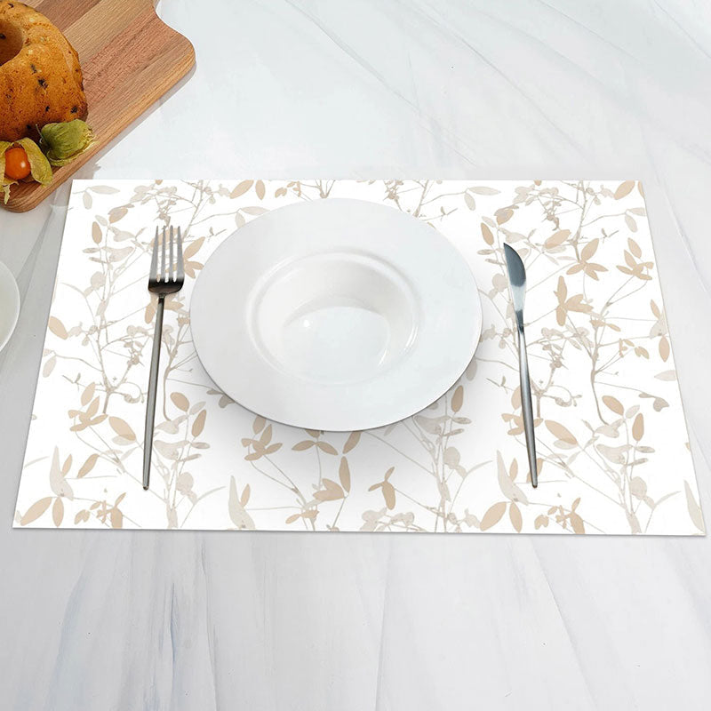 Aperturee - Beige Seamless Leaves Simple Set Of 4 Placemats