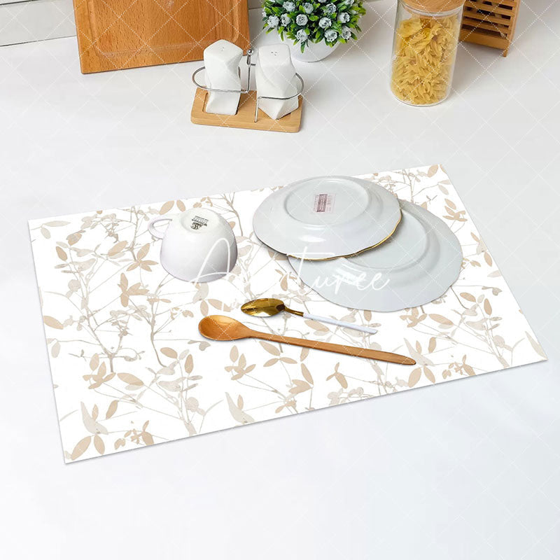 Aperturee - Beige Seamless Leaves Simple Set Of 4 Placemats