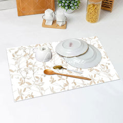 Aperturee - Beige Seamless Leaves Simple Set Of 4 Placemats