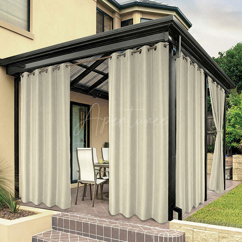 Aperturee - (7 Day Delivery) Beige Waterproof Grommet Top Outdoor Curtains for Patio