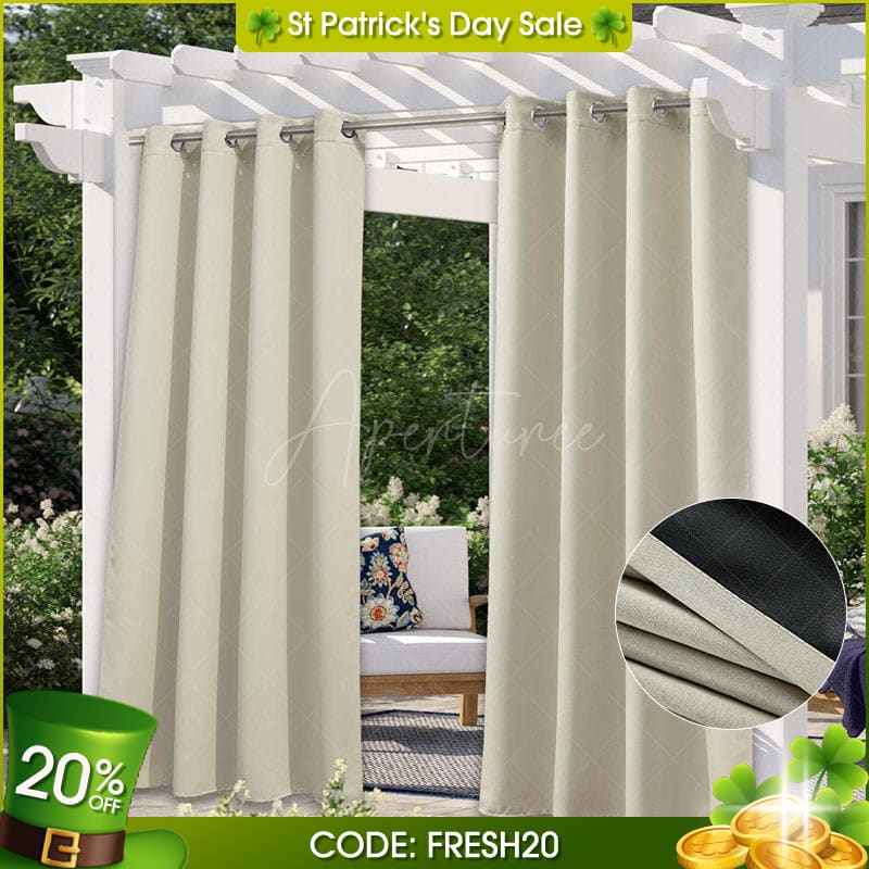 Aperturee - (7 Day Delivery) Beige Waterproof Grommet Top Outdoor Curtains for Patio