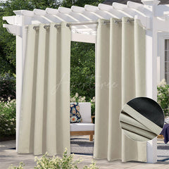 Aperturee - (7 Day Delivery) Beige Waterproof Grommet Top Outdoor Curtains for Patio