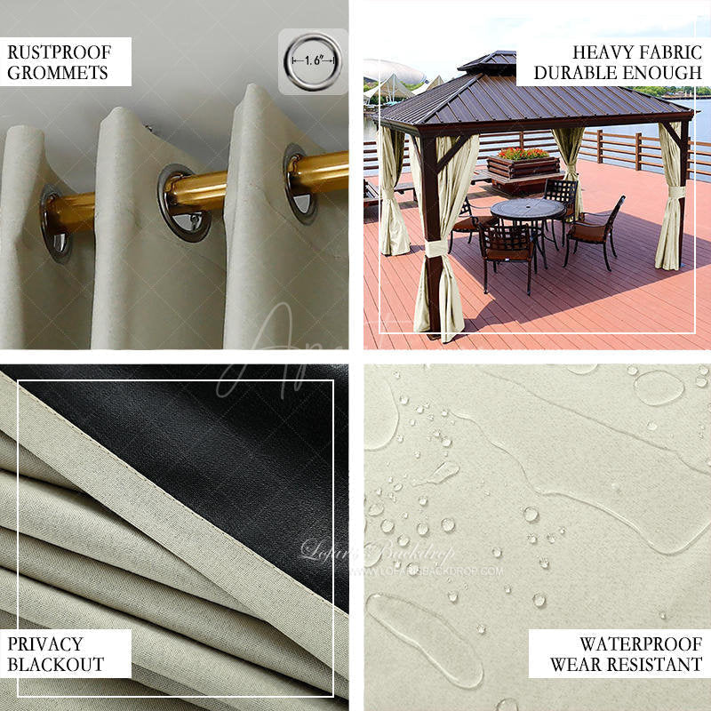 Aperturee - (7 Day Delivery) Beige Waterproof Grommet Top Outdoor Curtains for Patio