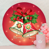 Aperturee - Bell Red Theme Round Happy Christmas Backdrop