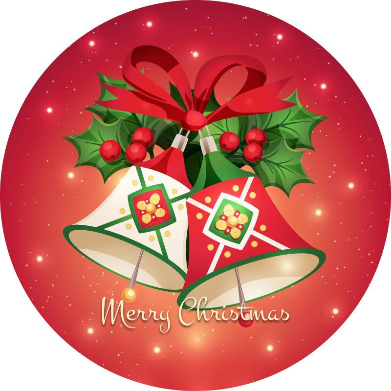 Aperturee - Bell Red Theme Round Happy Christmas Backdrop