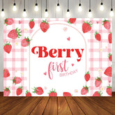 Aperturee - Berry First Birthday Pink Plaid Backdrop for Girl