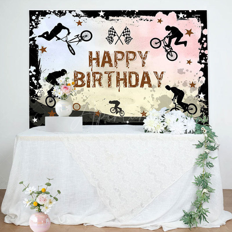 Aperturee - Bicycle Race Star Black Ink Paint Birthday Backdrop